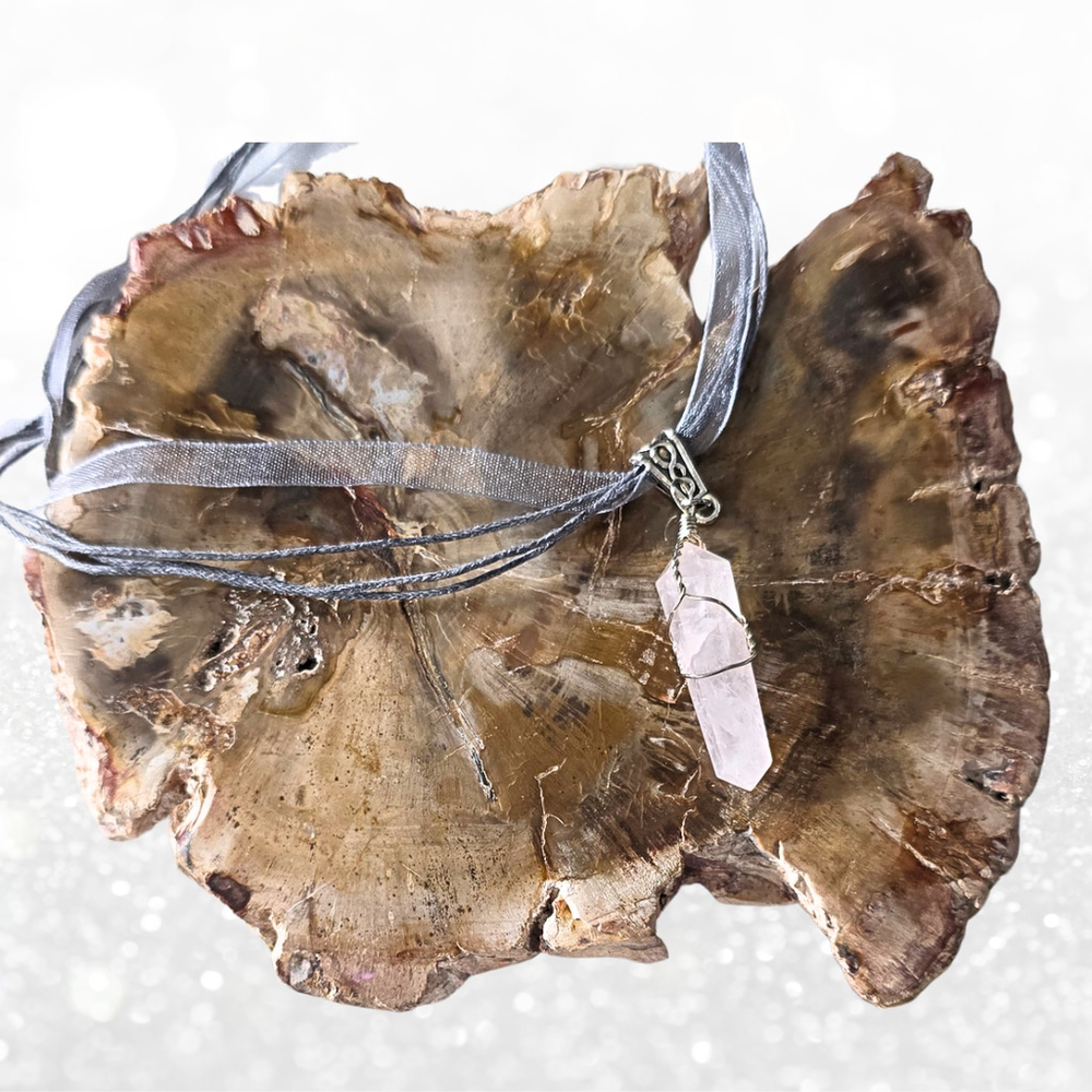Rose Quartz Crystal Point Necklace | Wire Wrapped Pendulum & Choker